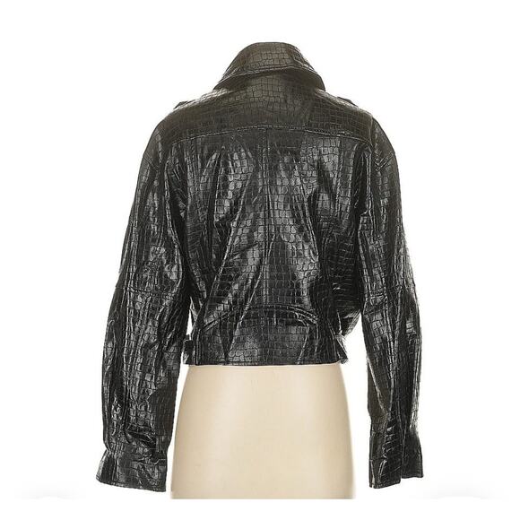 Avec Les Filles Faux Leather Cropped Belted Biker Moto Jacket Black Size Small - Picture 2 of 4